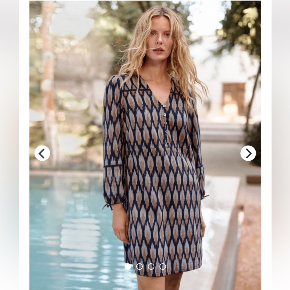 Garnet Hill Wanderlust Ikat Dress long sleeve Relaxed lightweight S